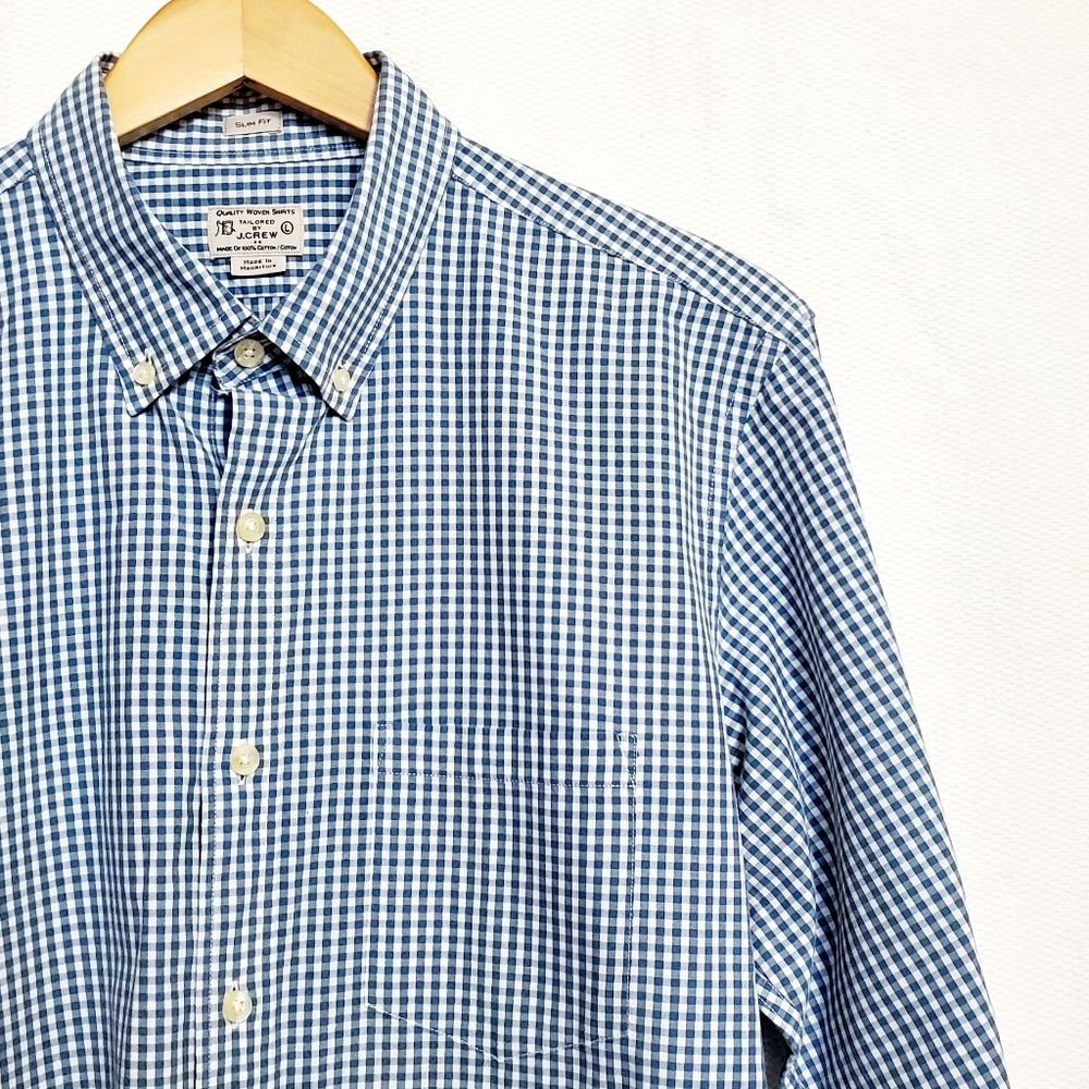J. Crew Custom Slim Fit Longsleeve Button Down Shirt Blue Gingham Plaid Large